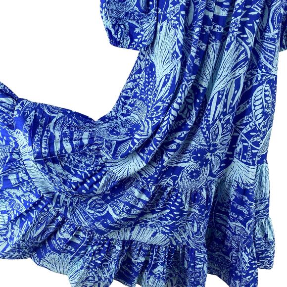 Vtg 80s 90s Two Potato Laguna Beach Midi Tiered Muumuu Dress XS Cotton Blue NOS - Picture 6 of 16